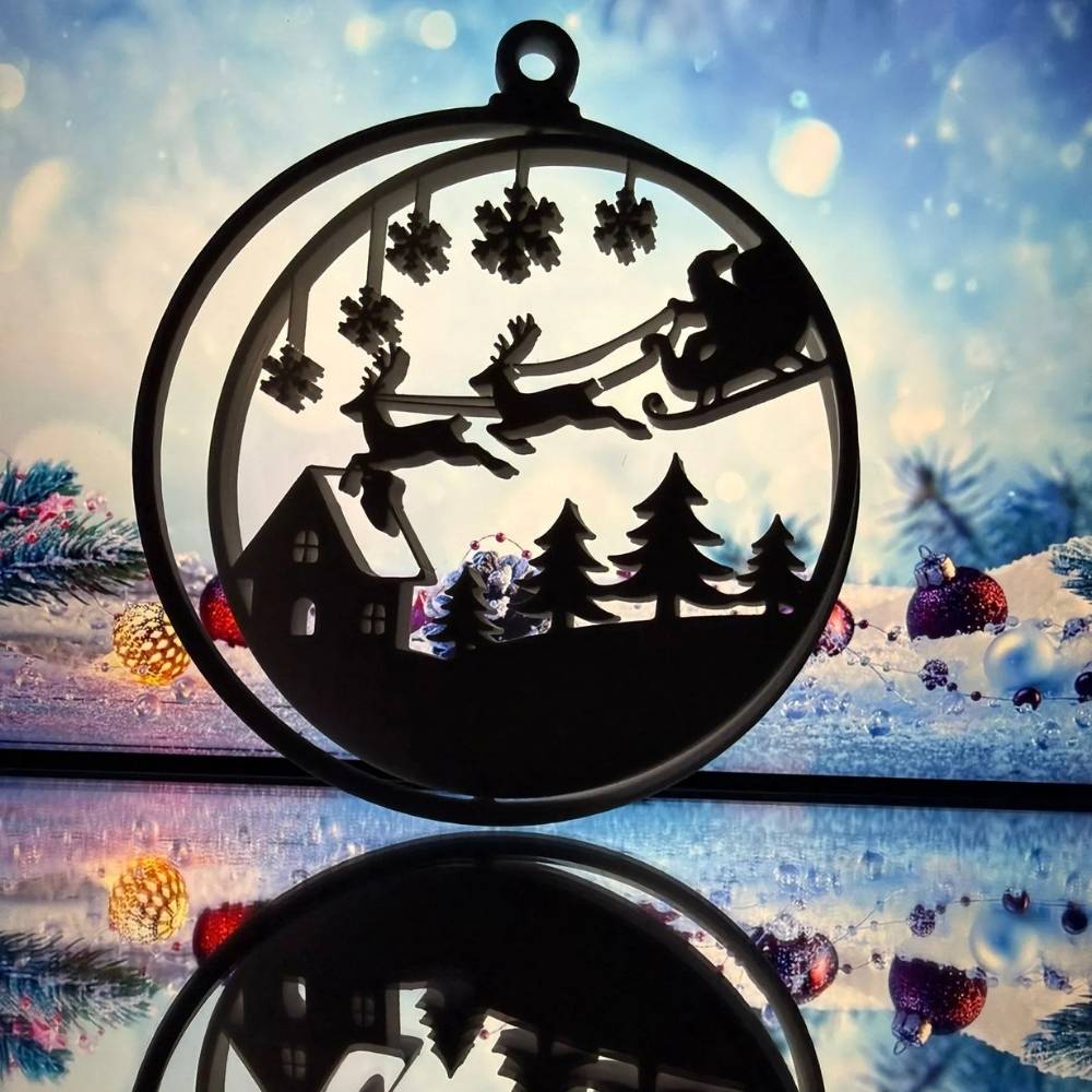 🎅 3D-Weihnachtsornament „Winterzauber“ – Schlitten, Rentiere &amp; Schneeflocken (Weiß, Made in Germany)